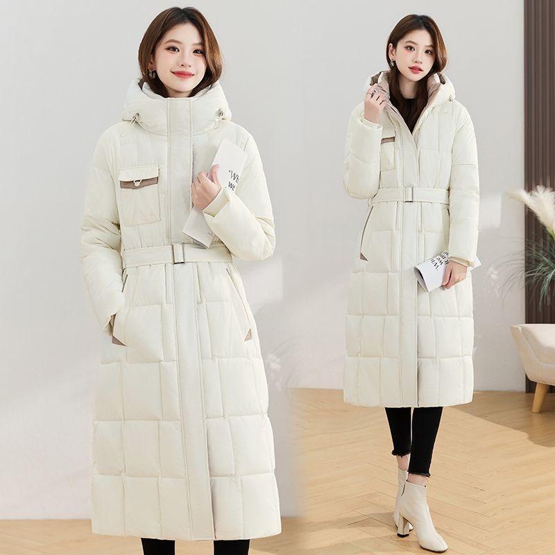 Thickened Winter Hooded Long Padded Jacket Slim Waist Design Warm Coat for Ladies