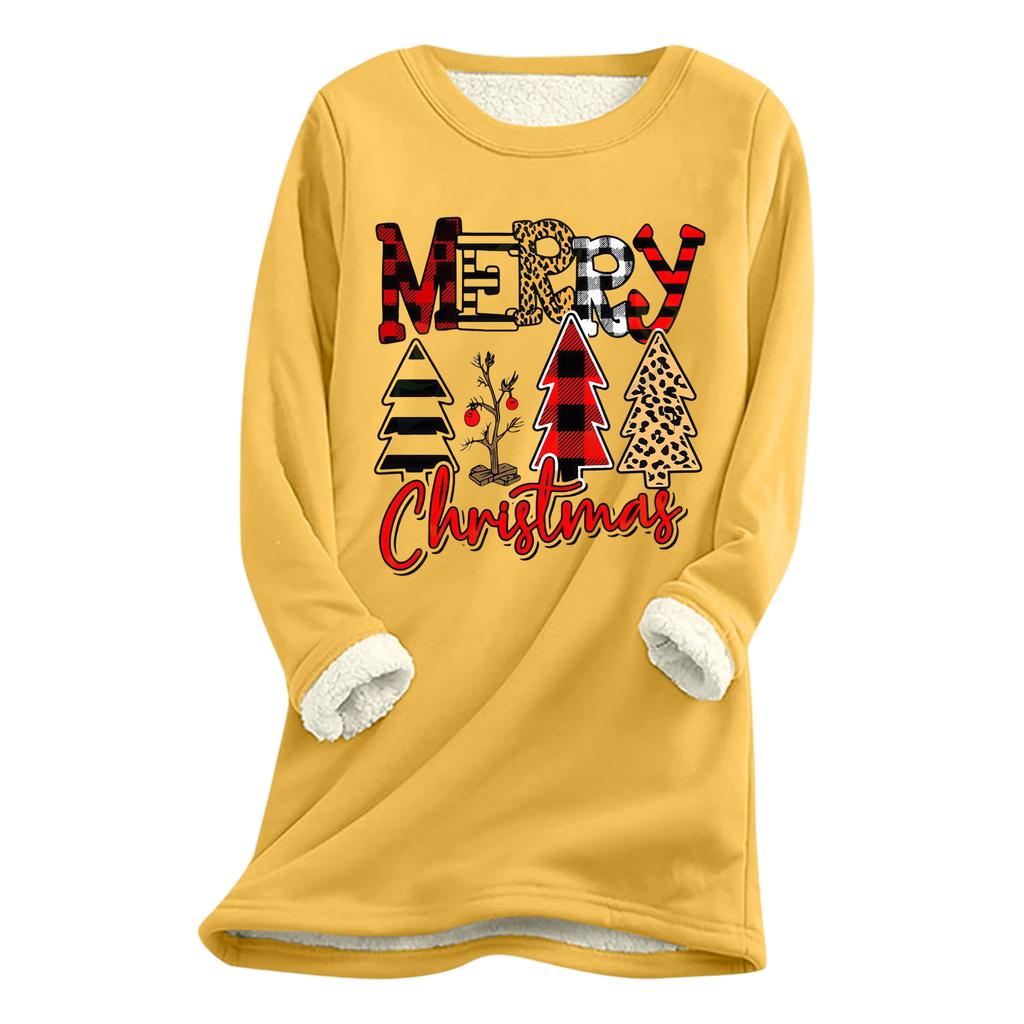 Women's Christmas Print Thick Plush Lambswool Warm Long Top