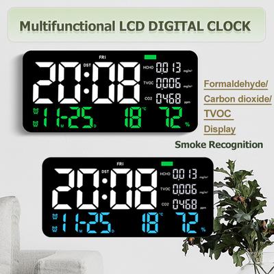 LED Multi-functional Digital Wall Clock Formaldehyde/ CO2/ TVOC Display Indoor Decorative Clock with Remote Control Countdown