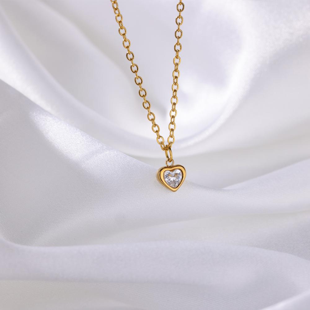 Stainless Steel Birthstone Heart Necklace For Women Gold Color Chain Heart  Necklace Wedding Jewelry Birthday Gift Bijoux Femme