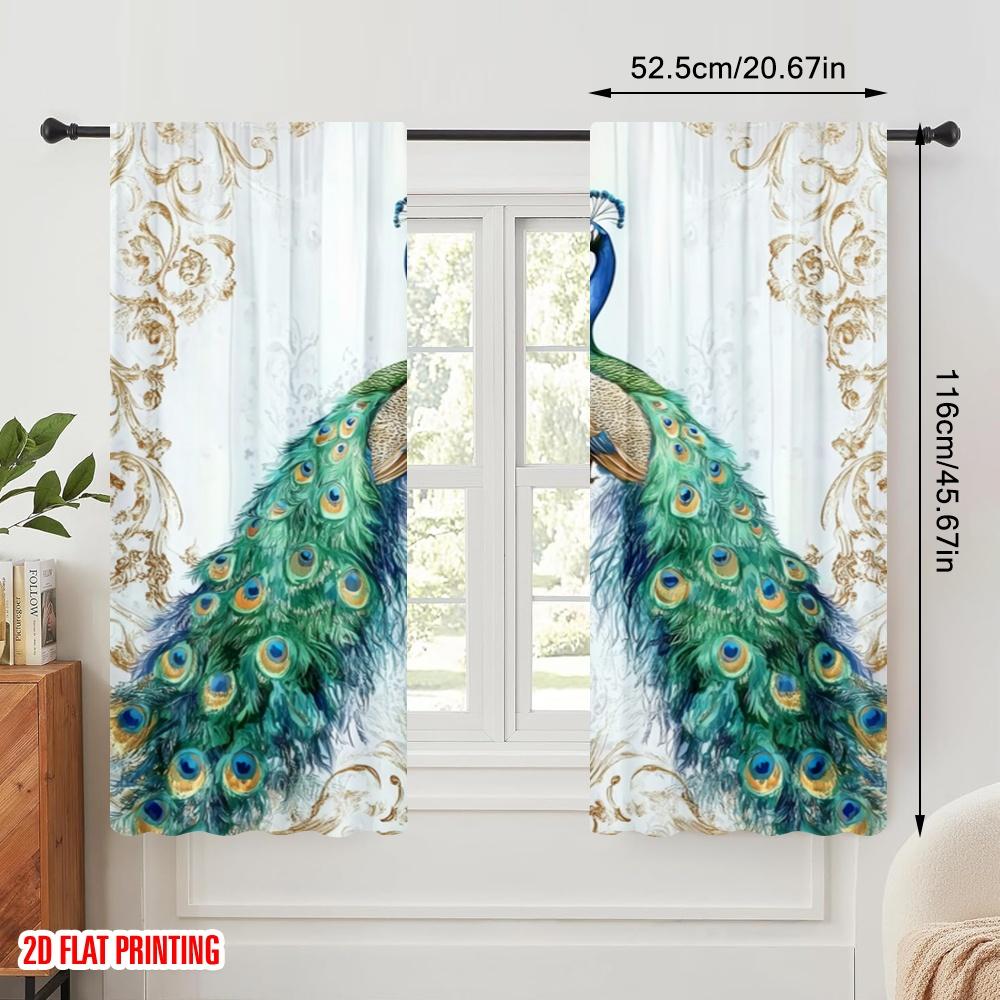 2pcs  2D plane printing Curtain Popular Majestic Peacocks Versatile Polyester Fabric (without rod) Versatile All for Living Room