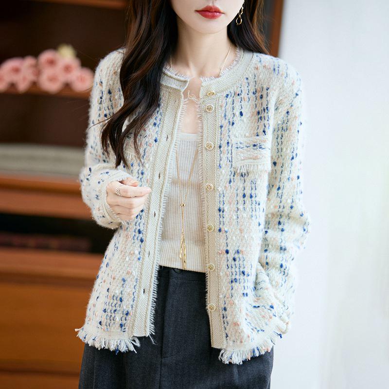 

Женский высококачественный кардиган с цветочным вязаным узором - Свободный шерстяной свитер-пальто с длинным рукавом для осени/зимы Extra Large