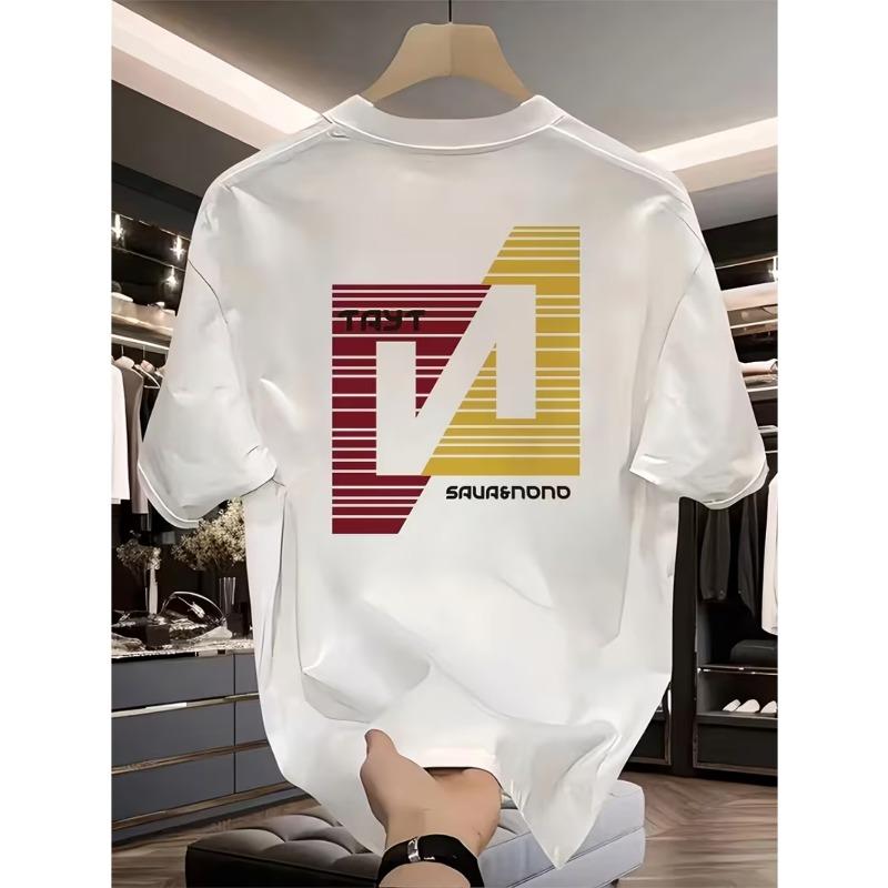 

European size Men S Print T-Shirt - Vintage Bold Letter Design Regular Fit Short-Sleeve Summer Casual Shirt, Street Style for Men, Breathable Top S белый