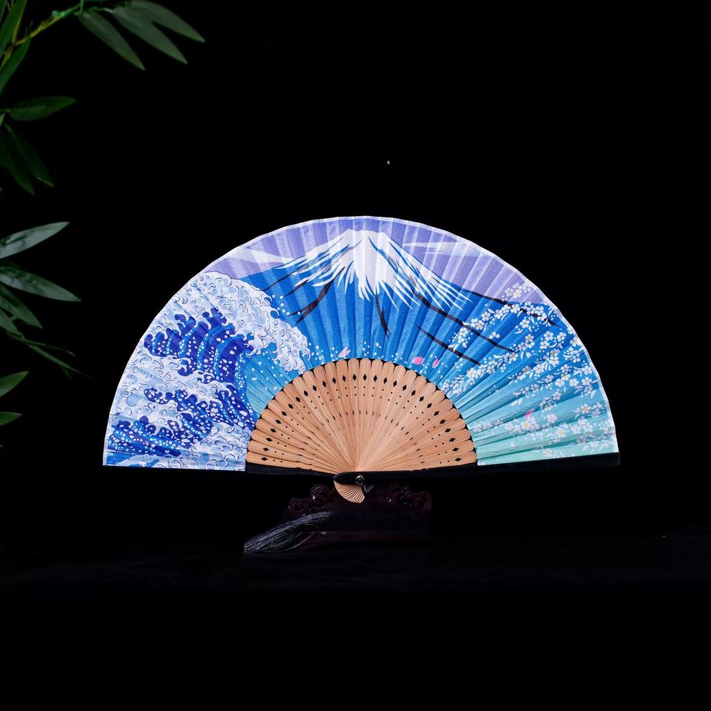 Japanese Folding Fan Handmade Decorative Kanagawa Wave Foldable Fan Handheld Vintage Hand Fans For Women Portable Folding F