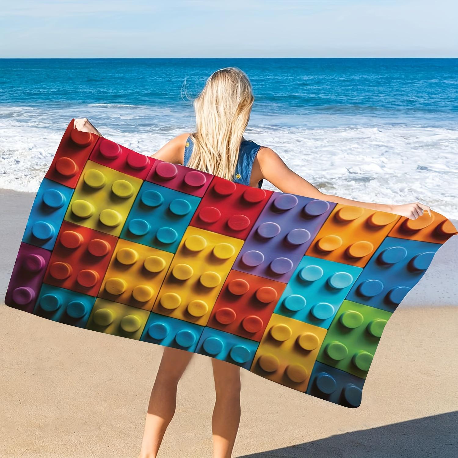Colorful Patchwork Block Pattern Summer Beach Towel, Ultra-Fine Microfiber Quick-Dry for Beach W30*H60(CM)