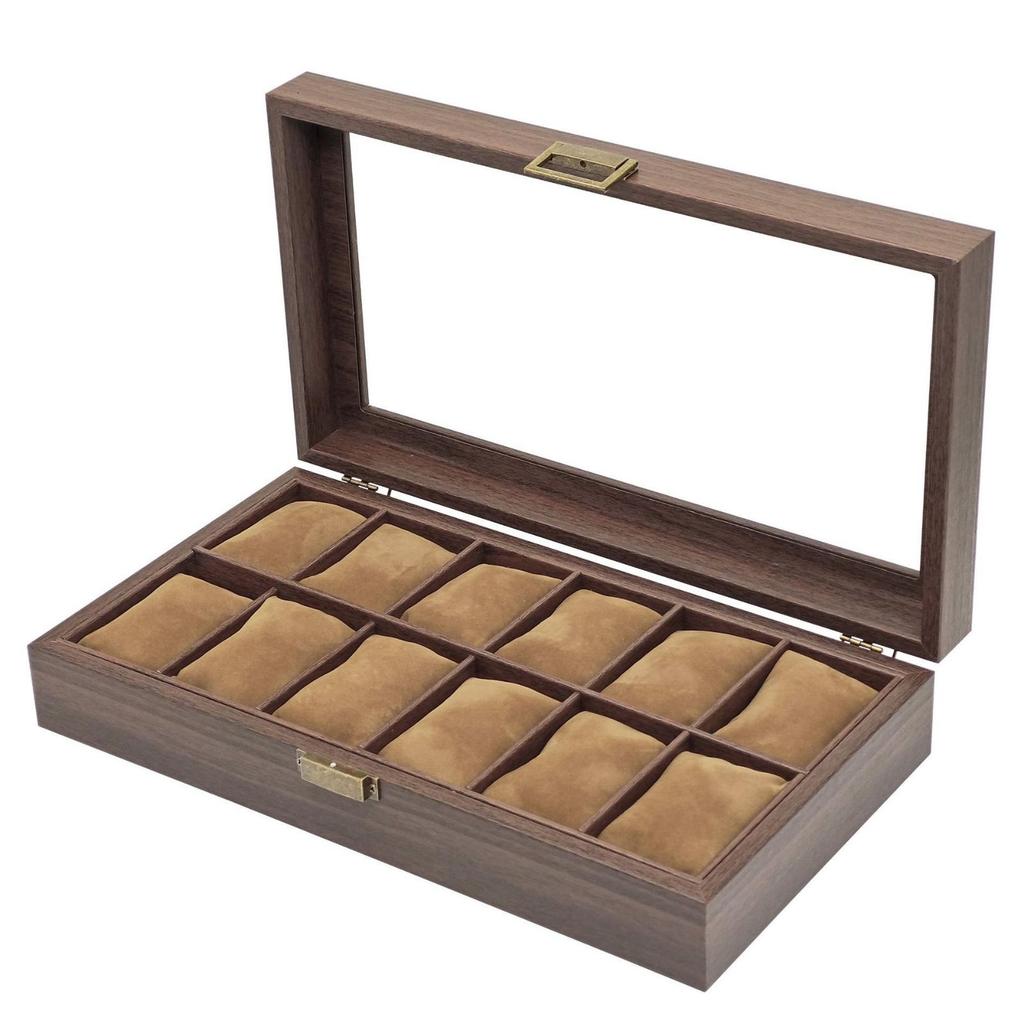 Watch Storage Box Large Capacity 12-Slot Wood-Grain Finish for Dresser