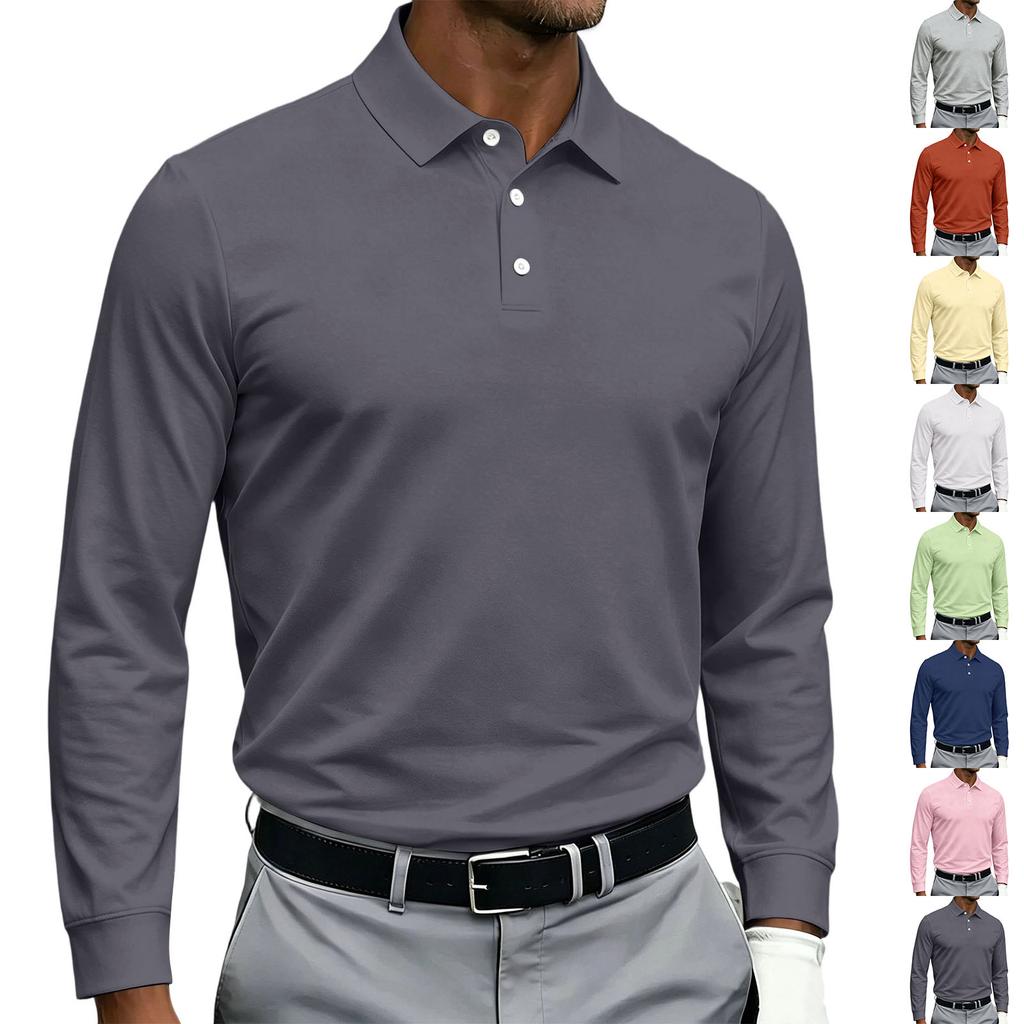Men's Quick Dry Breathable Golf Polo Shirt Long Sleeve Button Collar Athletic Casual Shirt Sportswear