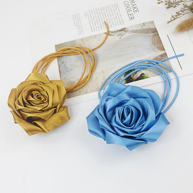 Naszyjnik Choker w stylu Boho Błękitny Kwiatowy Naszyjnik Łańcuszek na Talii Przesadzony Duży Kwiatowy Naszyjnik na Sznurku Biżuteria dla Kobiet Dziewcząt