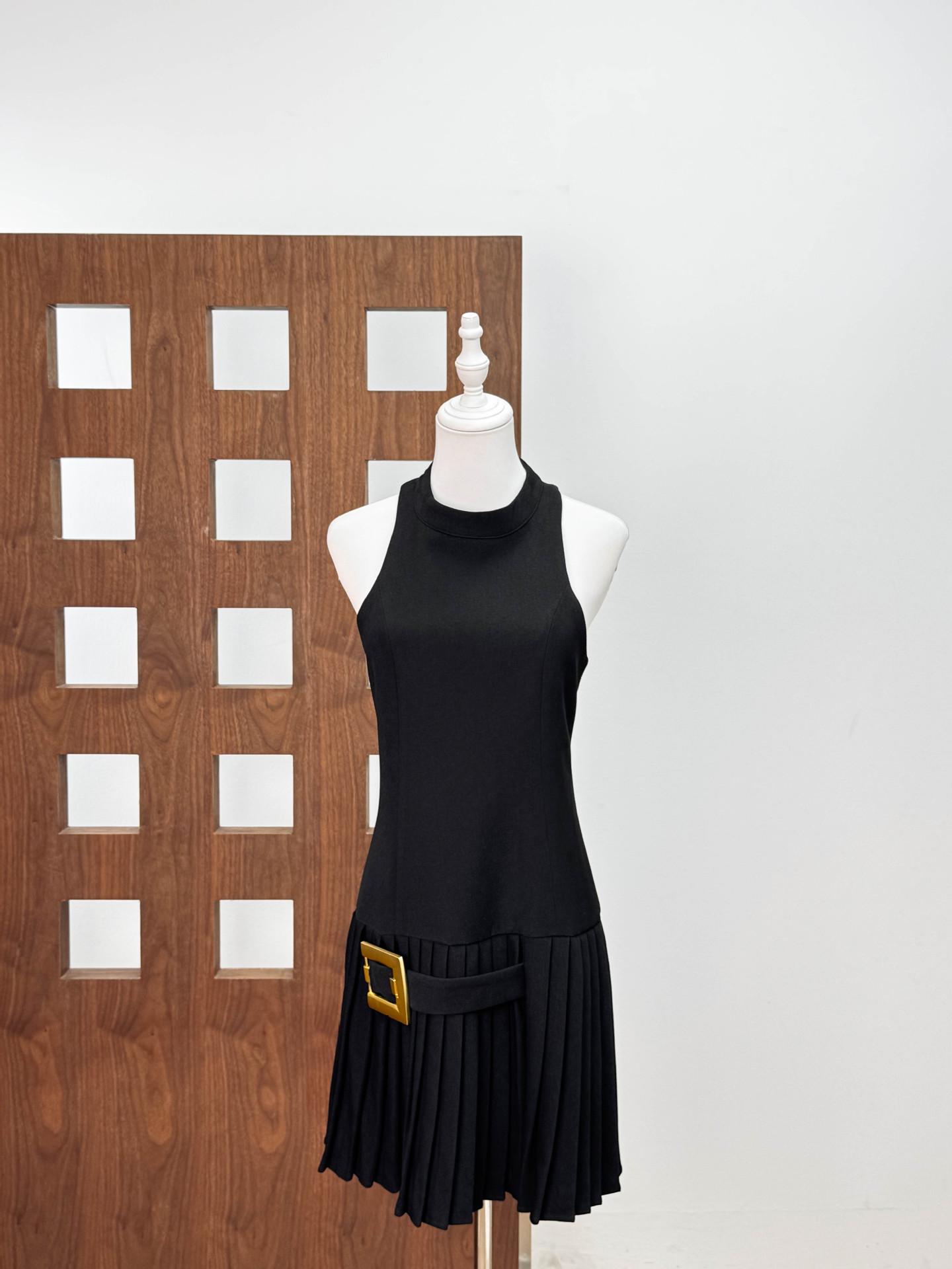 Niche High-End Women s Spring 2026 Pleated Vest Dress with Waistband - French Heiress Style S чёрный