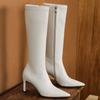 Black White Knee High Boots Women Winter Shoes New 2024 Elegant Zipper Point Toe Women's Long Boots Large Size Footwear Brand
