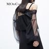 MO&Co. Women's Sheer Spliced Shirt Collar Black Dress