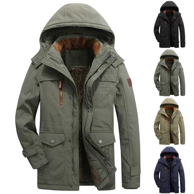 Men's Winter Zipper Large Pocket Solid Color Plush Retro Classic Jacket
