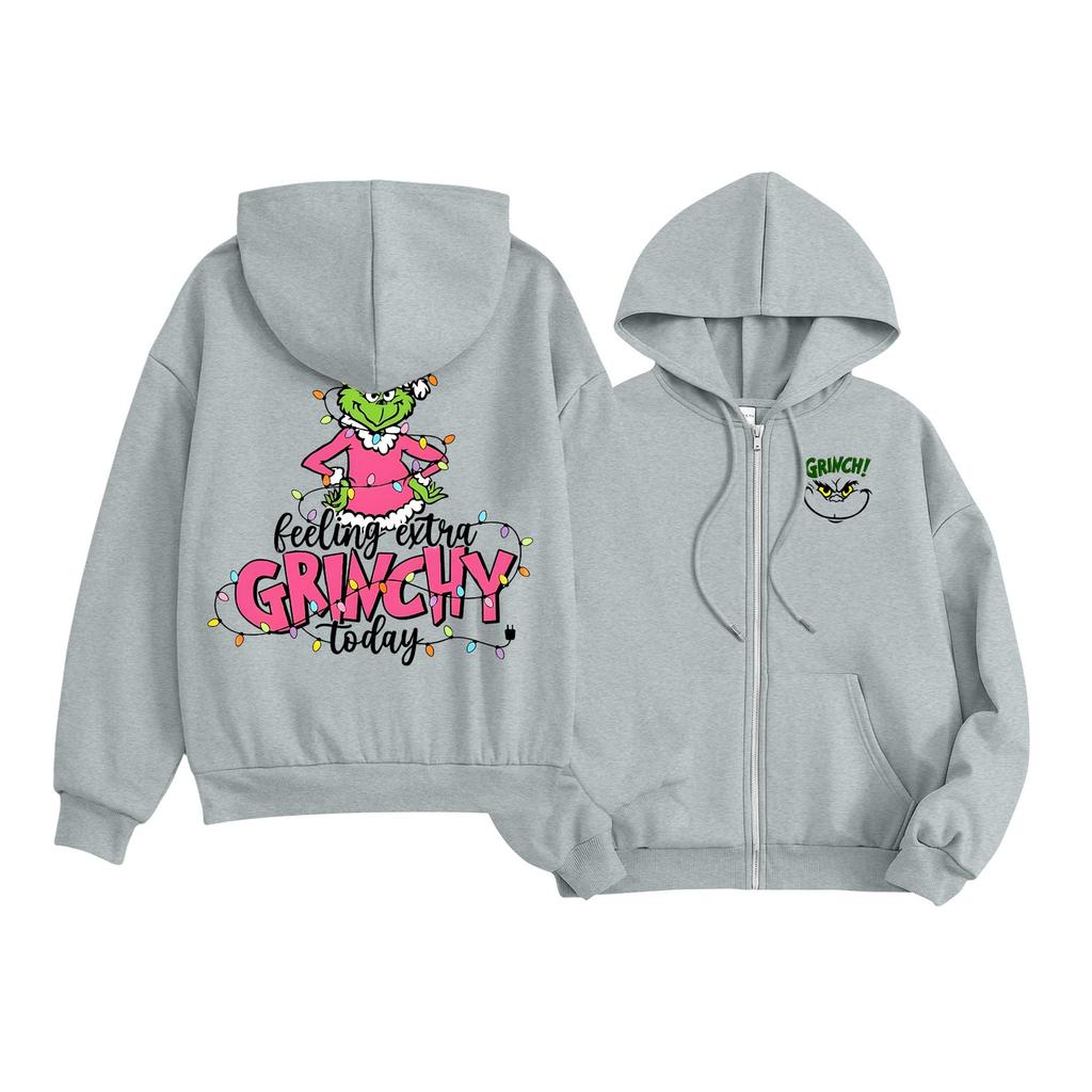 Kids Fashion Lightweight Long Sleeve Zipper Hoodie Christmas Printed Hoodie With Pockets