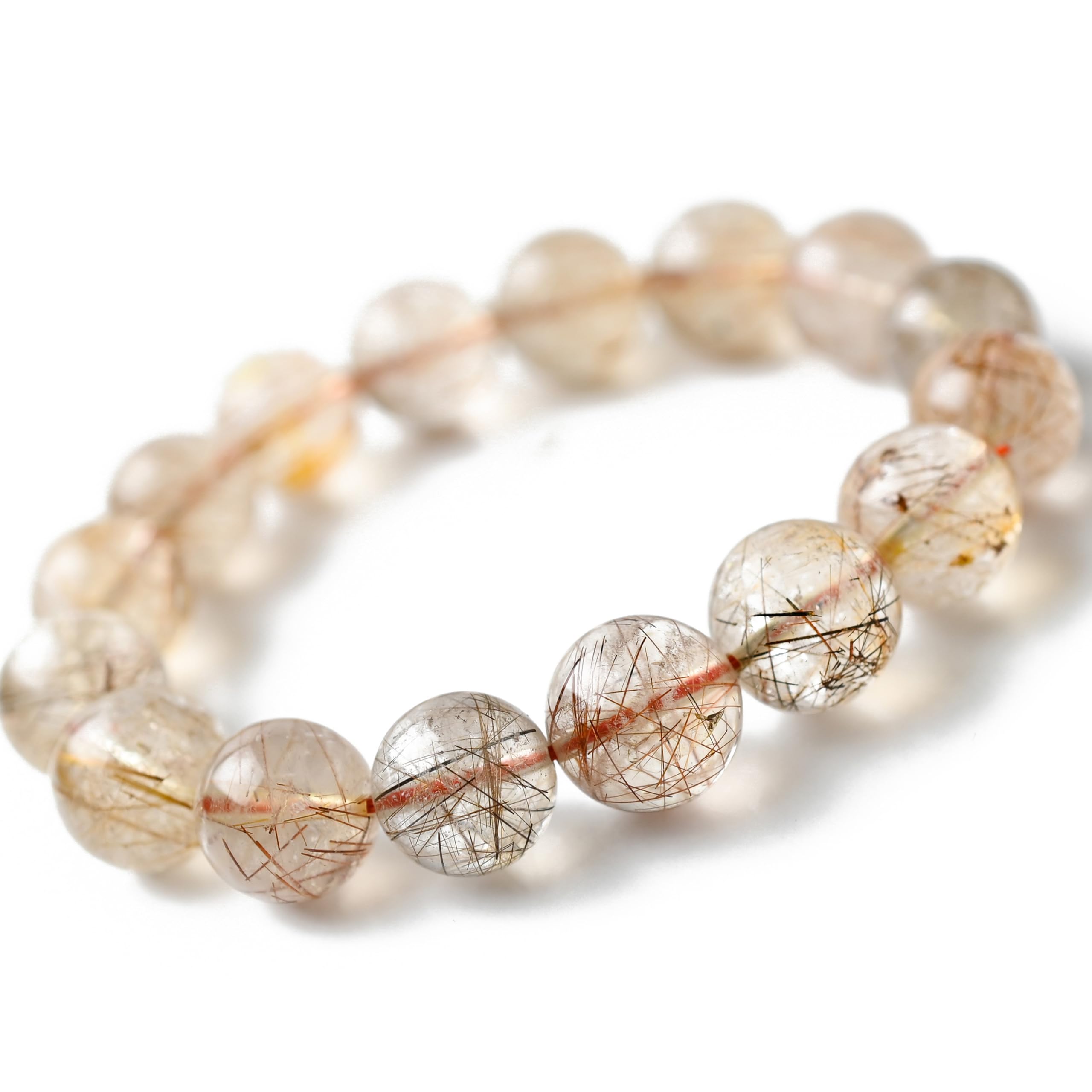 

Eigado Mixed Rutilated Quartz 16 Inner Natural Power Good Fortune Bracelet, Beads, 13mm, Diameter Approx. 17cm, Stone, Stone, Luck, Amulet,