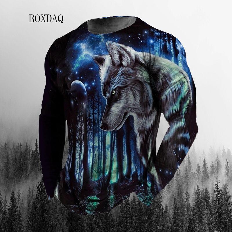 

3D Animal Wolf Print Мужские уличные хип-хоп футболки весна осень с длинным рукавом свободные повседневные топы больших размеров 6XL мужские футболки больших размеров S