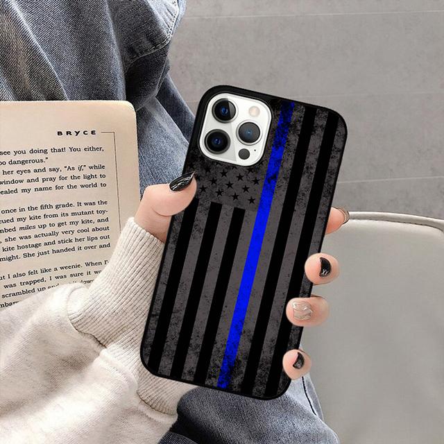 

Чехол для телефона в полицейском стиле с тонкой синей линией и американским флагом для iPhone 5 6 7 8 Plus X XR XS SE2020 Apple 11 12 13 mini Pro Max galaxy S21ultra