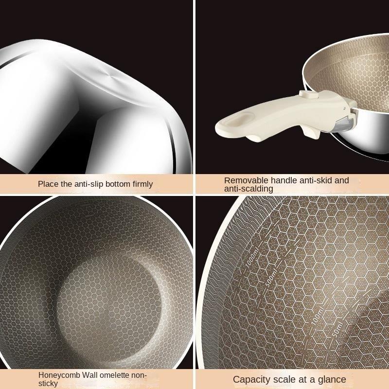 316L Titanium Stainless Frying Pan Uncoated Honeycomb Non-stick Pan Suitable For fryer Cooking Multi-purpose Kitchen Cookware