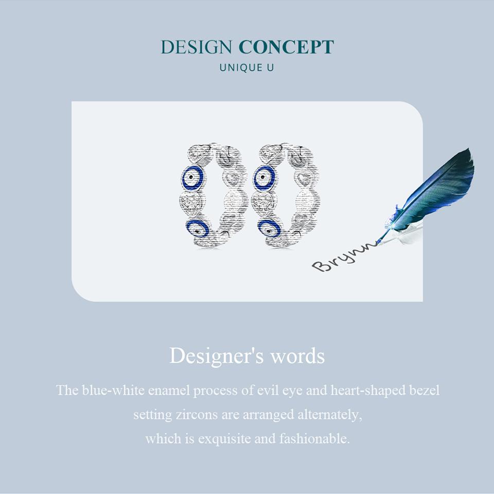 BAMOER 925 Sterling Silver Blue Evil Eye Ear Buckles Heart-shaped Zircon Hoop Earrings for Women Gift Fine Jewelry