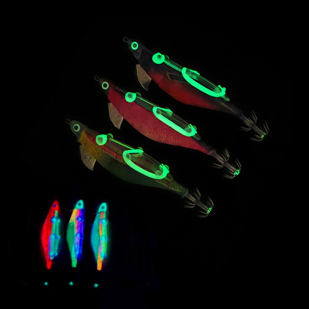 5pcs Fishing Luminous Shrimp Lure Hard Artificial Lure Wood Shrimp Bait with Squid Hooks