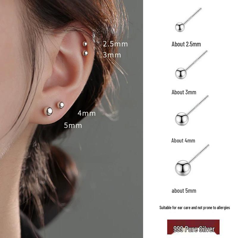 Sterling Silver S999 Zirconia Stud Earrings for Women - Simple, Versatile, and Sleep-Friendly S999 Sterling Silver