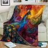 Artistic Peacock Feather Print Throw Blanket - Vintage Boho Bird Motif Soft Lightweight Accent for Sofa Bed Travel Office Gift