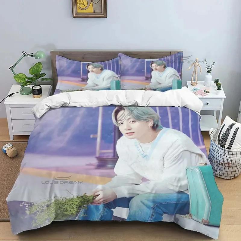 Korean Fashion Singer Group Kpop Jung Kook Suga Jimin Bedding Set,Duvet Cover Bed Set Quilt Cover Pillowcase,King Queen Size