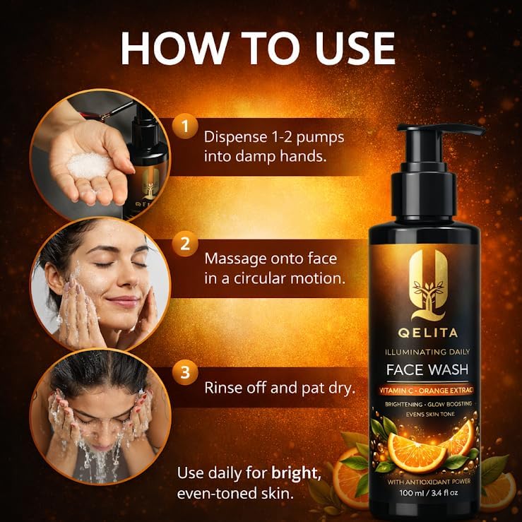 Qelita Illuminating Daily Face Wash with Vitamin C & Orange Extract Brightening and Glow Boosting Formula 100 ml