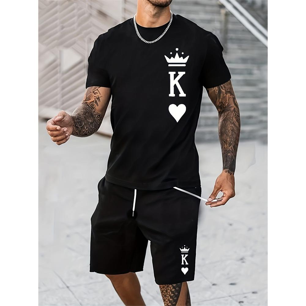 New Men's Athletic Set Los Angeles Print Short-Sleeve T-Shirt Casual Athletic Set Streetwear Shorts Two-Piece Men's Set