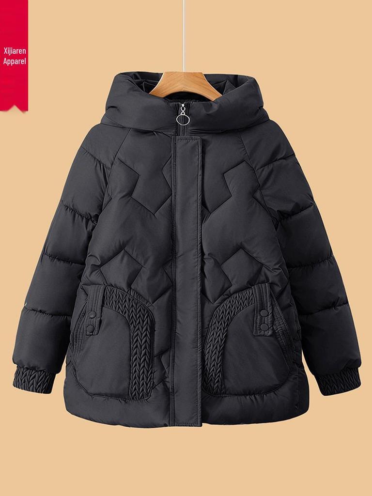 Mom's Winter Hooded Cotton Jacket for Middle-Aged and Elderly Women - Plus Velvet, Thickened, Warm, Ideal for 50+.