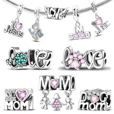 Original Charm Bead Copper Love Mom Letter Fit Bracelet Charm Making For Woman Gift Jewelry