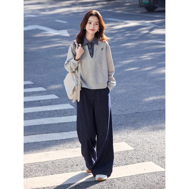 ZOSOUL Embroidered Faux-Layer Polo Sweatshirt