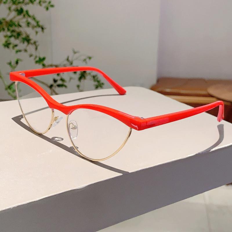 Korean Style Trends Pink Frame Fashion Cat Eye Decor Ladies Glasses Non-prescription Candy Color Ins Brand Eyeglasses