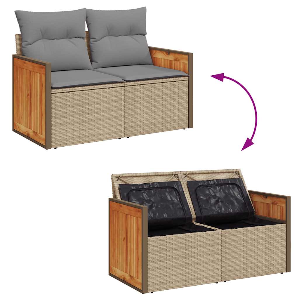 5 Piece Garden Sofa Set with Cushions Beige Poly Rattan & Acacia
