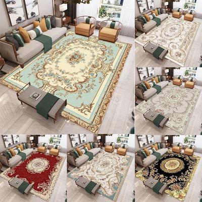 European Antique Palace Style Floor Mat Ornate Floral Scrollwork Central Medallion Patterns NonSlip Rug For Living Room Decor