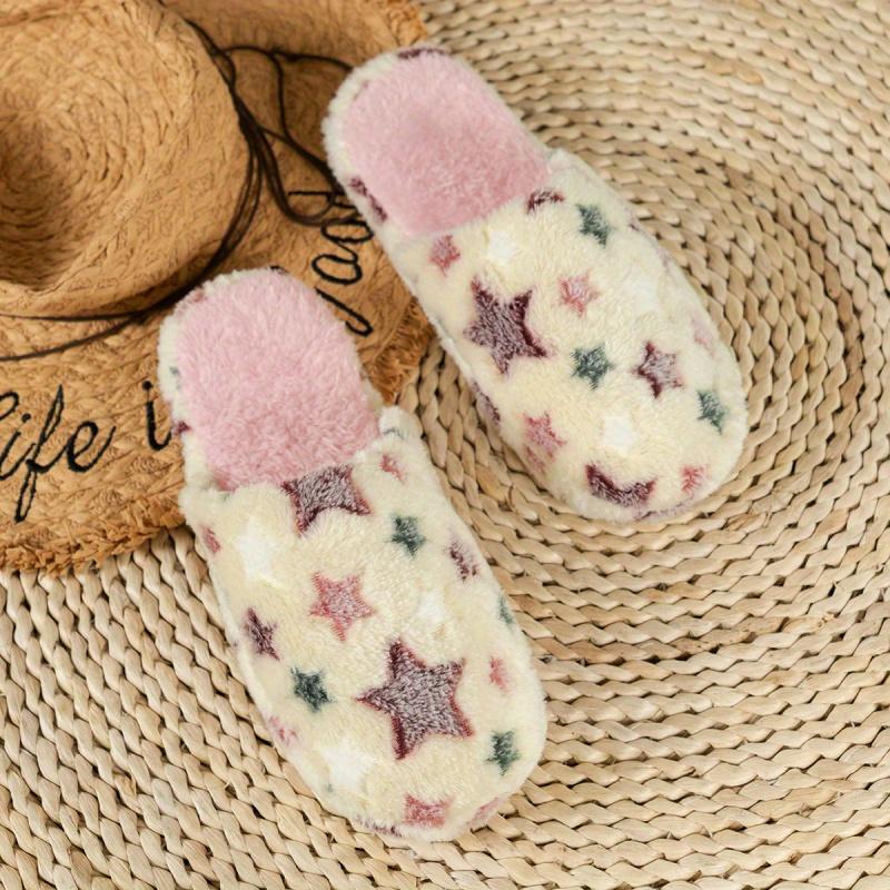 Women'S Plush-Lined Indoor Slippers with Star Pattern Thick EVA Sole