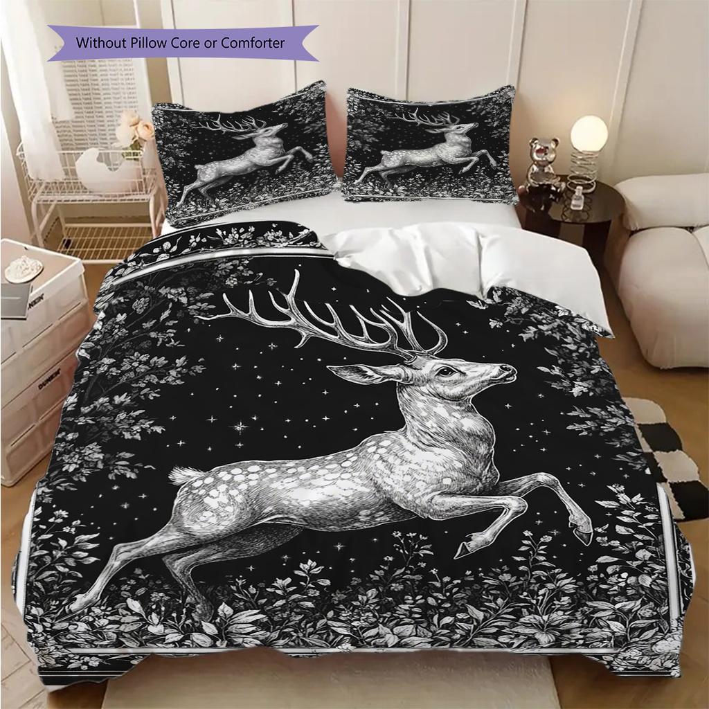 Deer Pattern Bedding Quilt Set Quilt Cover Pillowcase Home Decoration Birthday Gift (1 * Duvet Cover + 2 * Pillowcase, Without Core)