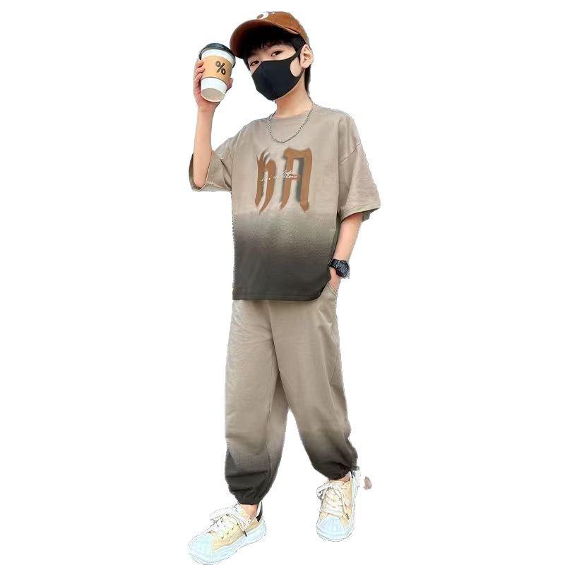 Boys' 2025 Summer Two-Piece Sports Set: Short Sleeve Top & Long Pants for Kids