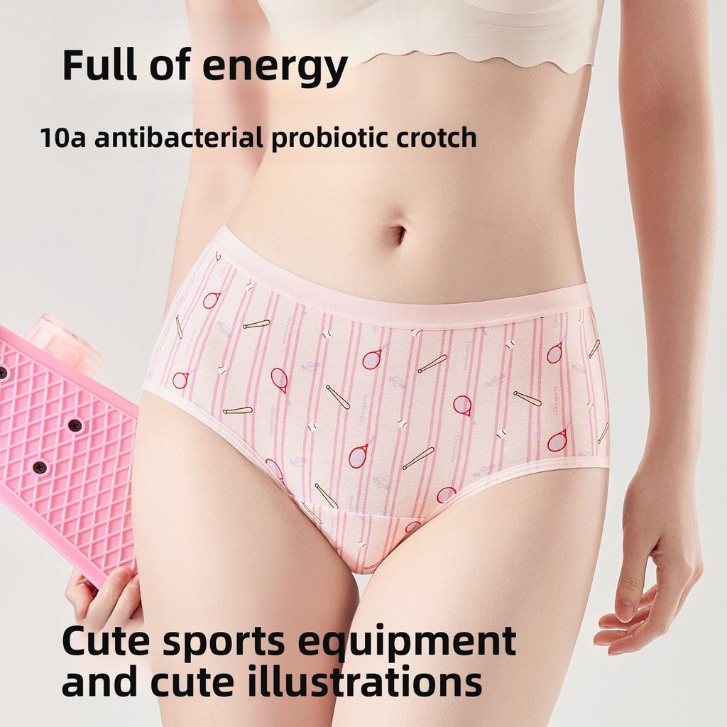 Female Spring Cotton Lovely Print 10A Anti Bacterial Breathable Mid Waist Panties