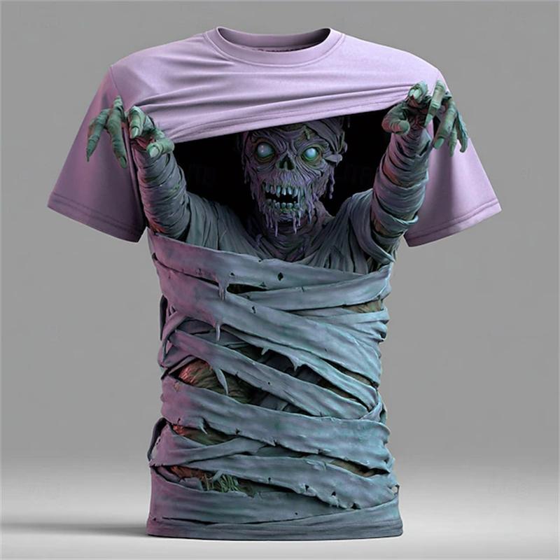 Zombie-Mumie Print Kinder T-Shirt Rundhals Locker Kurzarm T-Shirt Horror Party Street Boy T-Shirts Oberteil Mädchen Kleidung