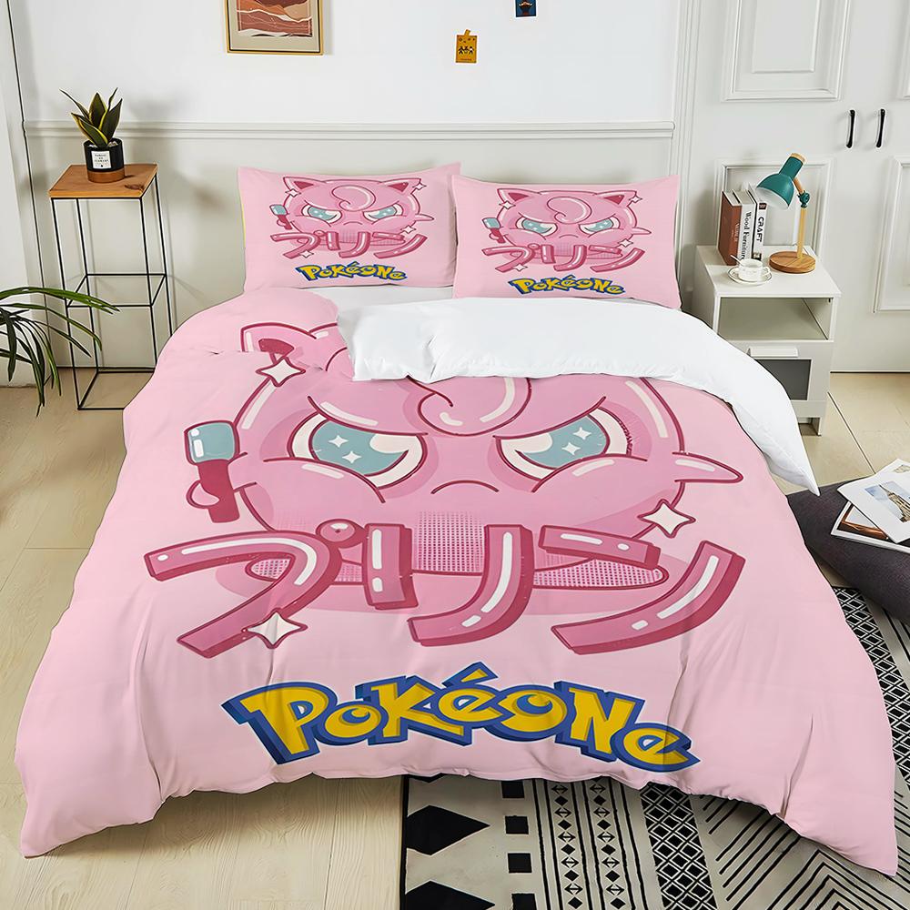 Next Day Shipping P0kem0n Jigglypuff Print Pink Bedding Set 3PC 1 Duvet Cover 2 Pillowcases Adult Kids Bedding Set Comforter Set