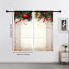 2PCS Pine Branch Ribbon Sheer Curtains, Red Gold Bauble Christmas Print, Rod Pocket Window Drapes for Xmas Holiday Decor