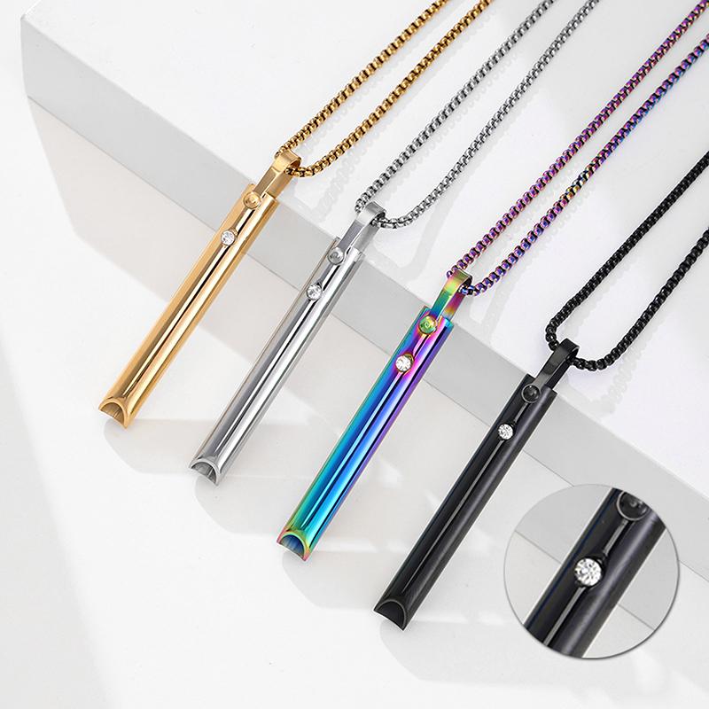 Stainless Steel Mindful Breathing Whistle Necklace Anxiety Relief Necklace For Anxiety Stress Panic Meditation Tools