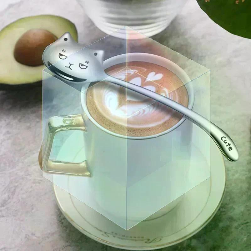 Food Grade Stainless Steel Cartoon Cute Cat Spoon For Coffee Tea Dessert Stirring Daily Use