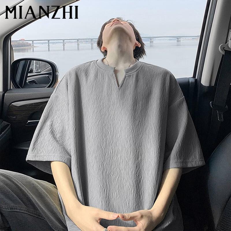 Men s Textured V-Neck Ice Silk Cooling T-Shirt 3XL светло-серый