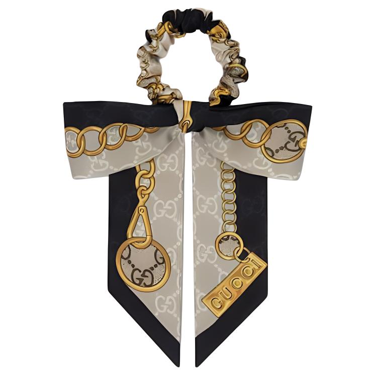 

Gucci Silk Hair Tie With Bow Decoration Women accessories Beige Black 8056813G0011079 F,Beige/Black