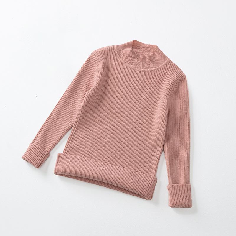 Kids Girls Solid Color Round Neck Long Sleeve Knit Pullover Bottoming Sweater