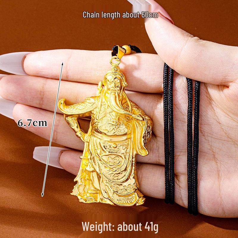 Guochao Gold-Tone Guan Yu Necklace: Durable, Colorfast Jewelry for Men & Women with Vietnam Sand Gold Pendant.