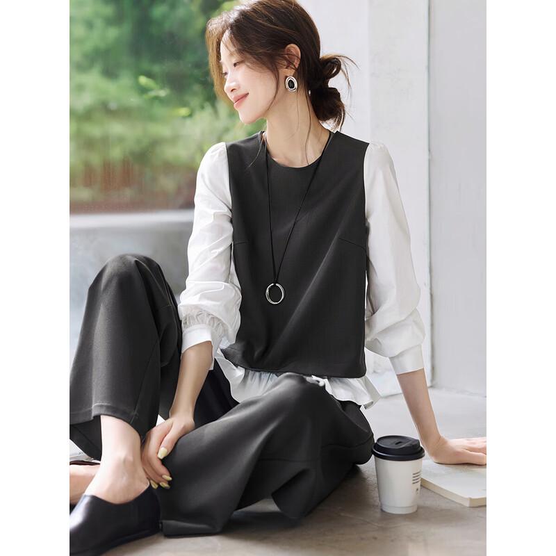 Mohan Yimei Autumn Commuter Ruffle Wide-Leg Pants Set M