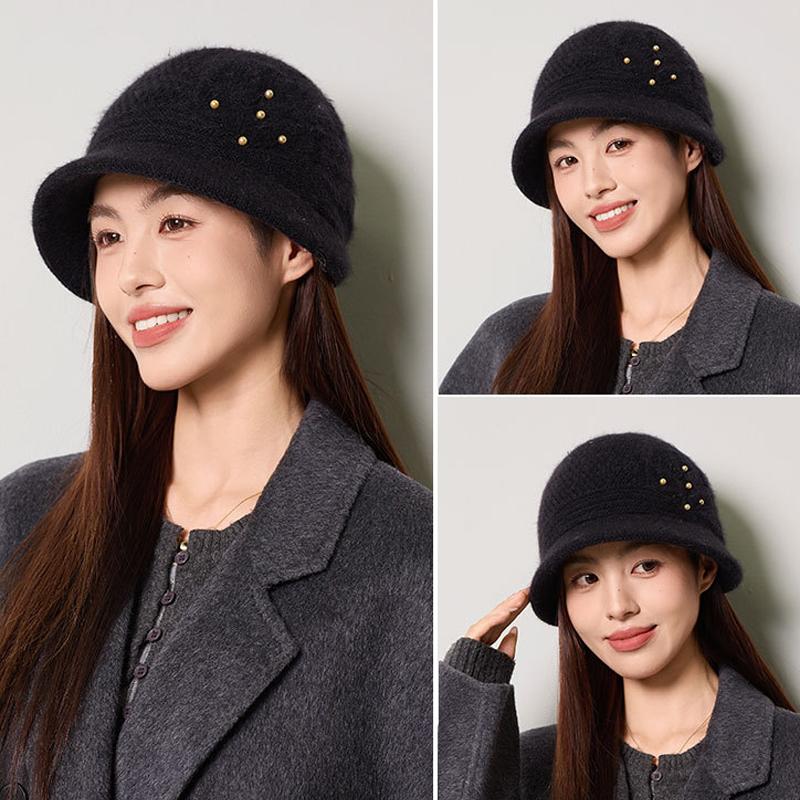 Mother Warm Hat Women's Autumn Winter Rabbit Hair Knitted Hat Middle-Aged and Elderly Thick Ear Protection Fisherman Hat
