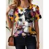 3D Printed Cute Puppy Oil Painting T-shirt Women's Fun Pattern T-shirt Summer Casual Round Neck Top Short Sleeve Loose T-shirt